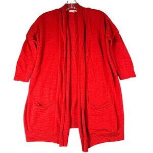 Caslon‎ Womens M Open Front Red Cardigan Sweater With Pockets Soft Lightweight